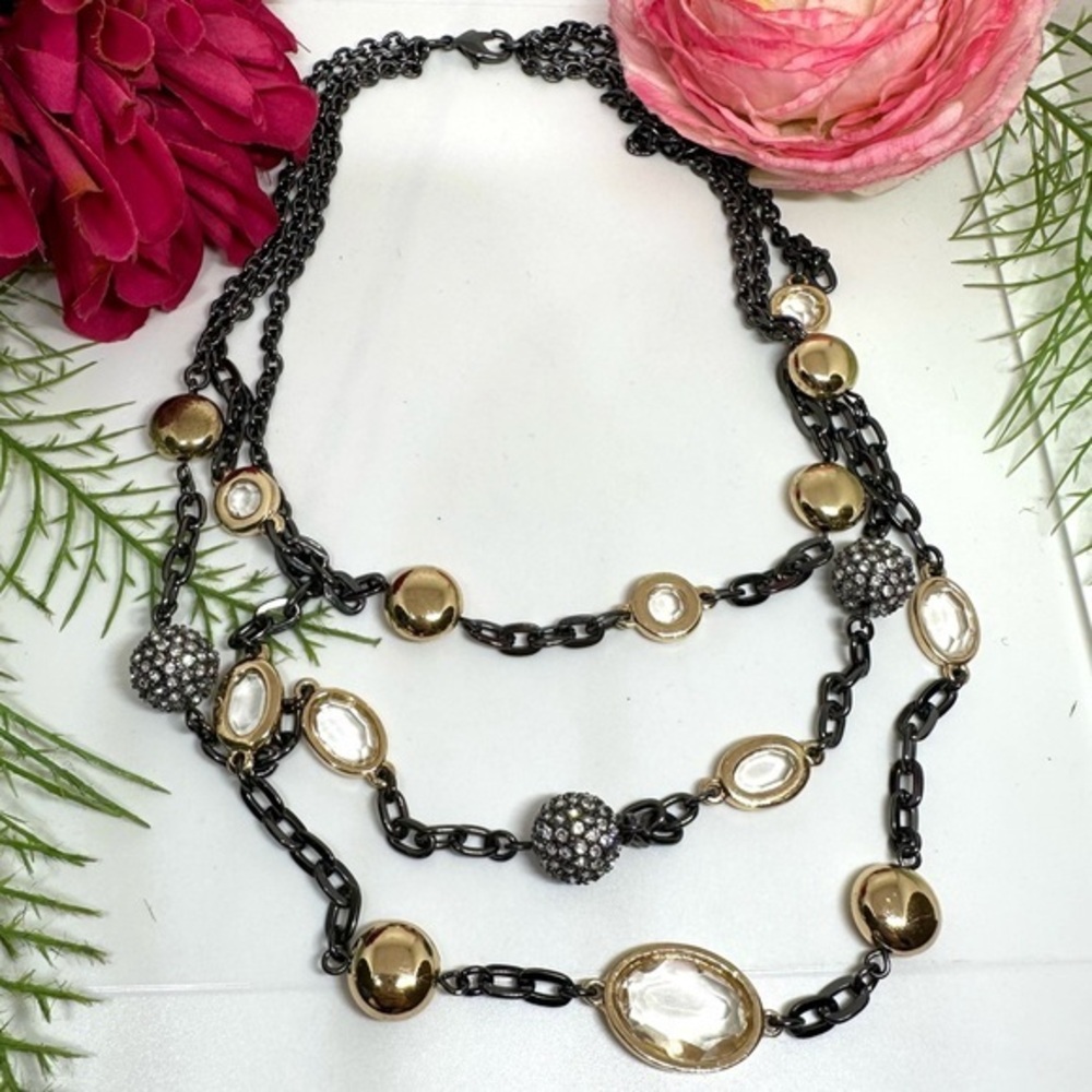 ⚜️Crystal Beaded Black Chain Linked Necklace